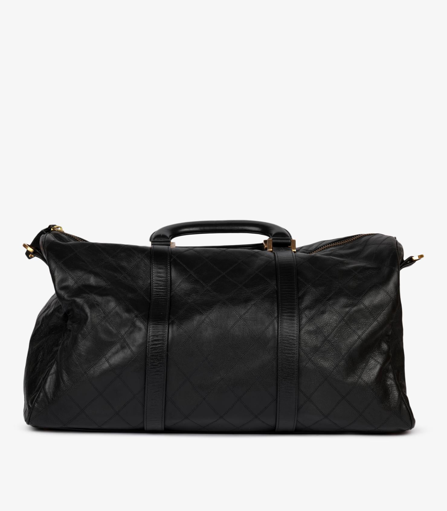 Chanel Black Quilted Lambskin Vintage Boston Travel Bag 50cm In Excellent Condition In Bishop's Stortford, Hertfordshire