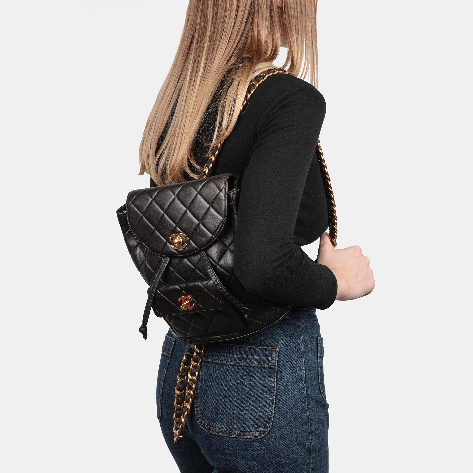 CHANEL Black Quilted Lambskin Vintage Classic Duma Backpack For Sale 8