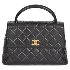 CHANEL Black Quilted Lambskin Vintage Classic Kelly 