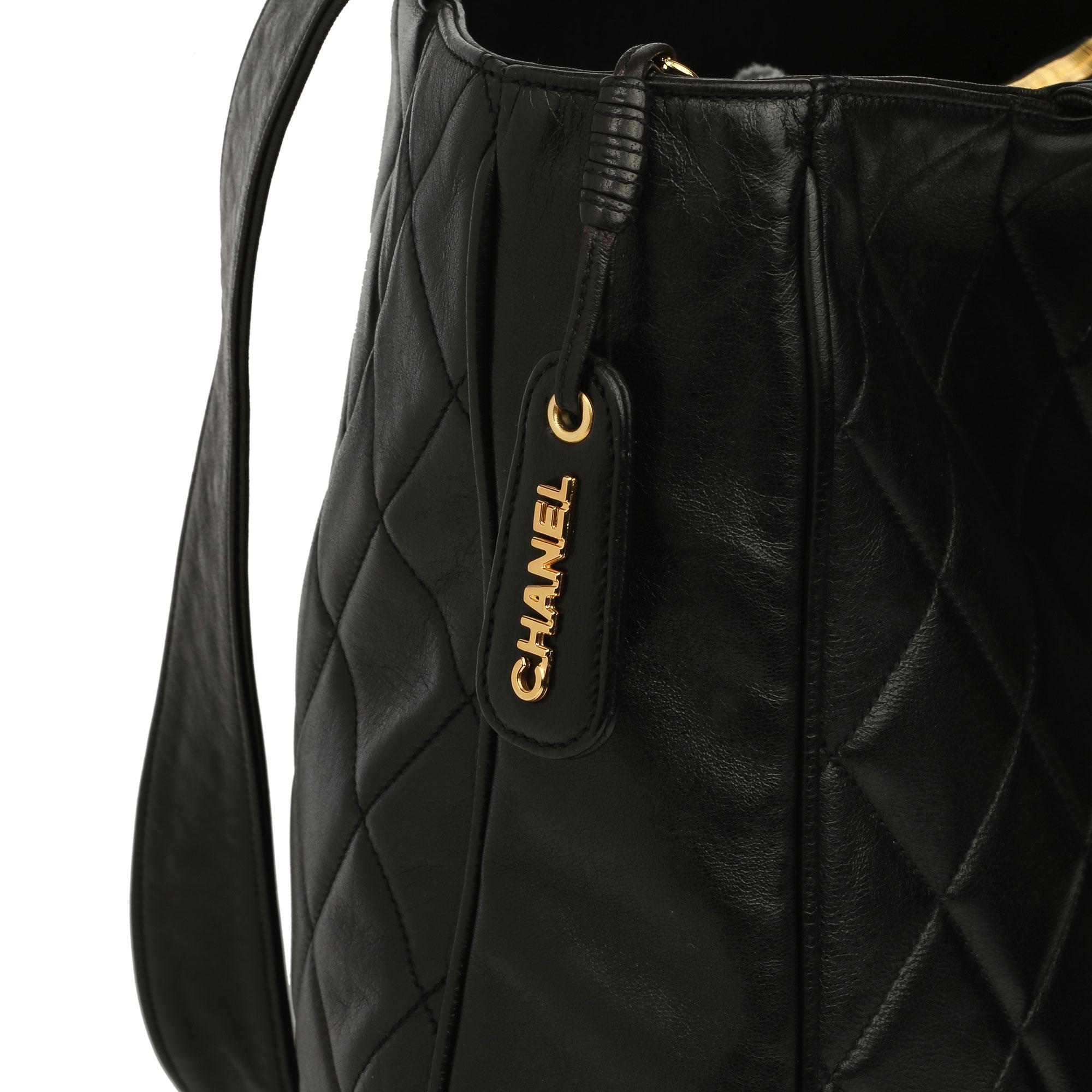 Chanel Black Quilted Lambskin Vintage Classic Shoulder Tote 4