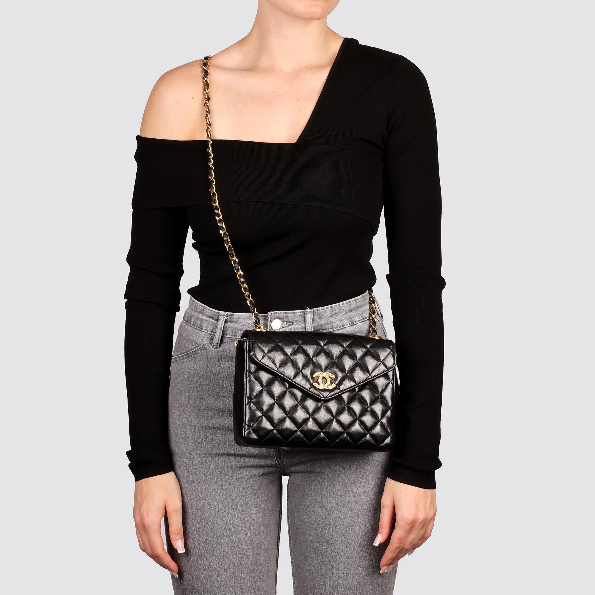 CHANEL Black Quilted Lambskin Vintage Crystal Embellished Mini Flap Bag For Sale 8