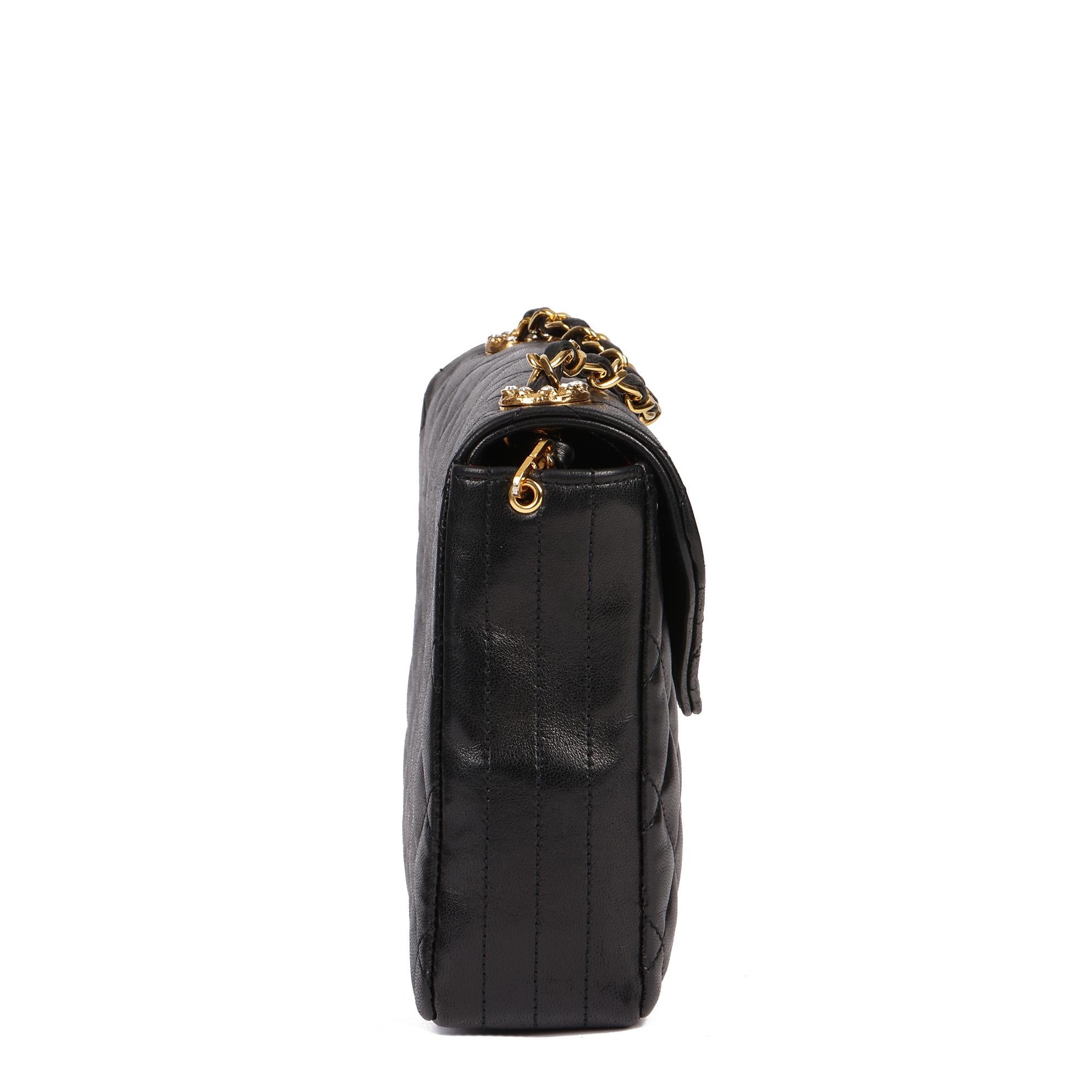 CHANEL Black Quilted Lambskin Vintage Crystal Embellished Mini Flap Bag In Excellent Condition For Sale In Bishop's Stortford, Hertfordshire