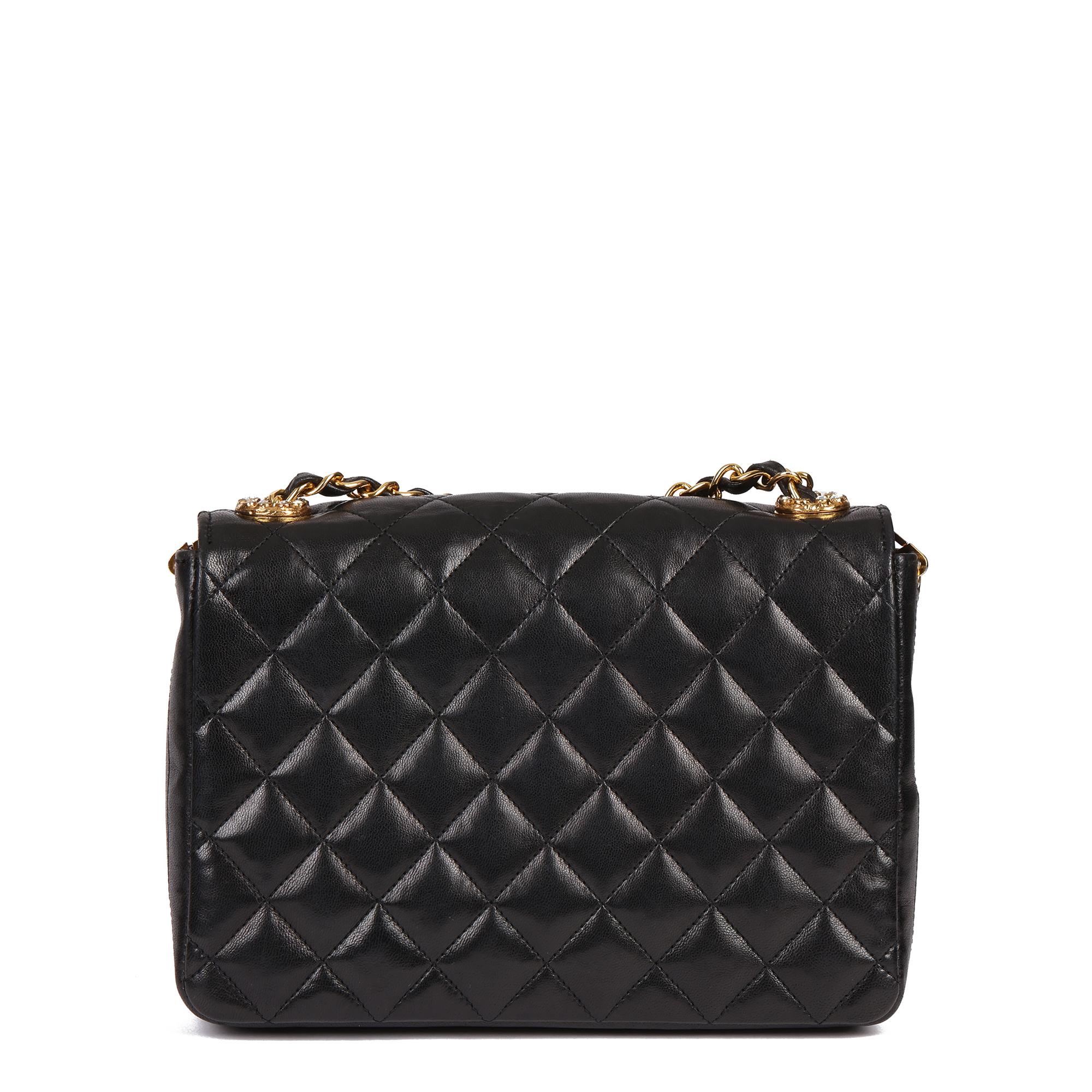 CHANEL Black Quilted Lambskin Vintage Crystal Embellished Mini Flap Bag For Sale 1