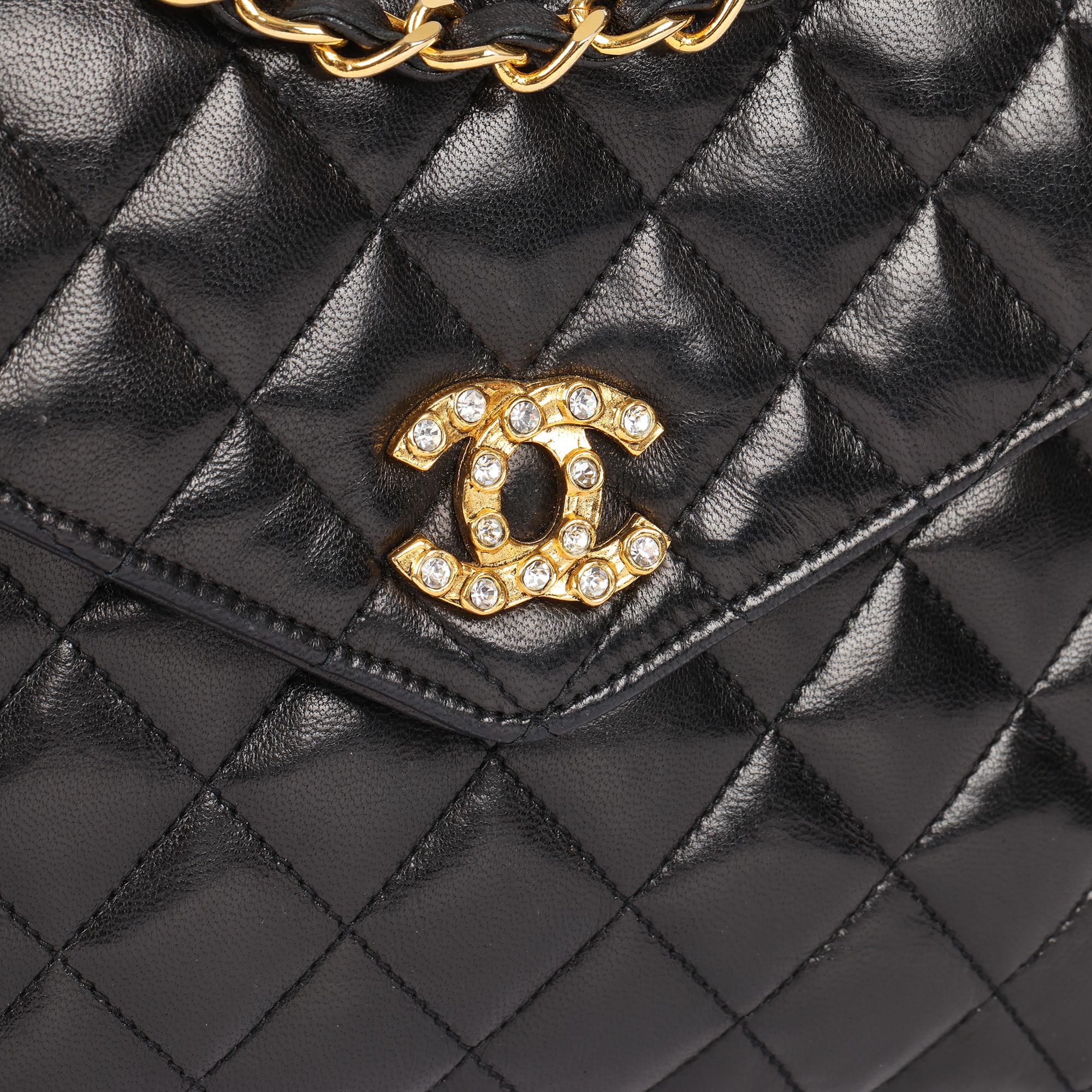 CHANEL Black Quilted Lambskin Vintage Crystal Embellished Mini Flap Bag For Sale 3
