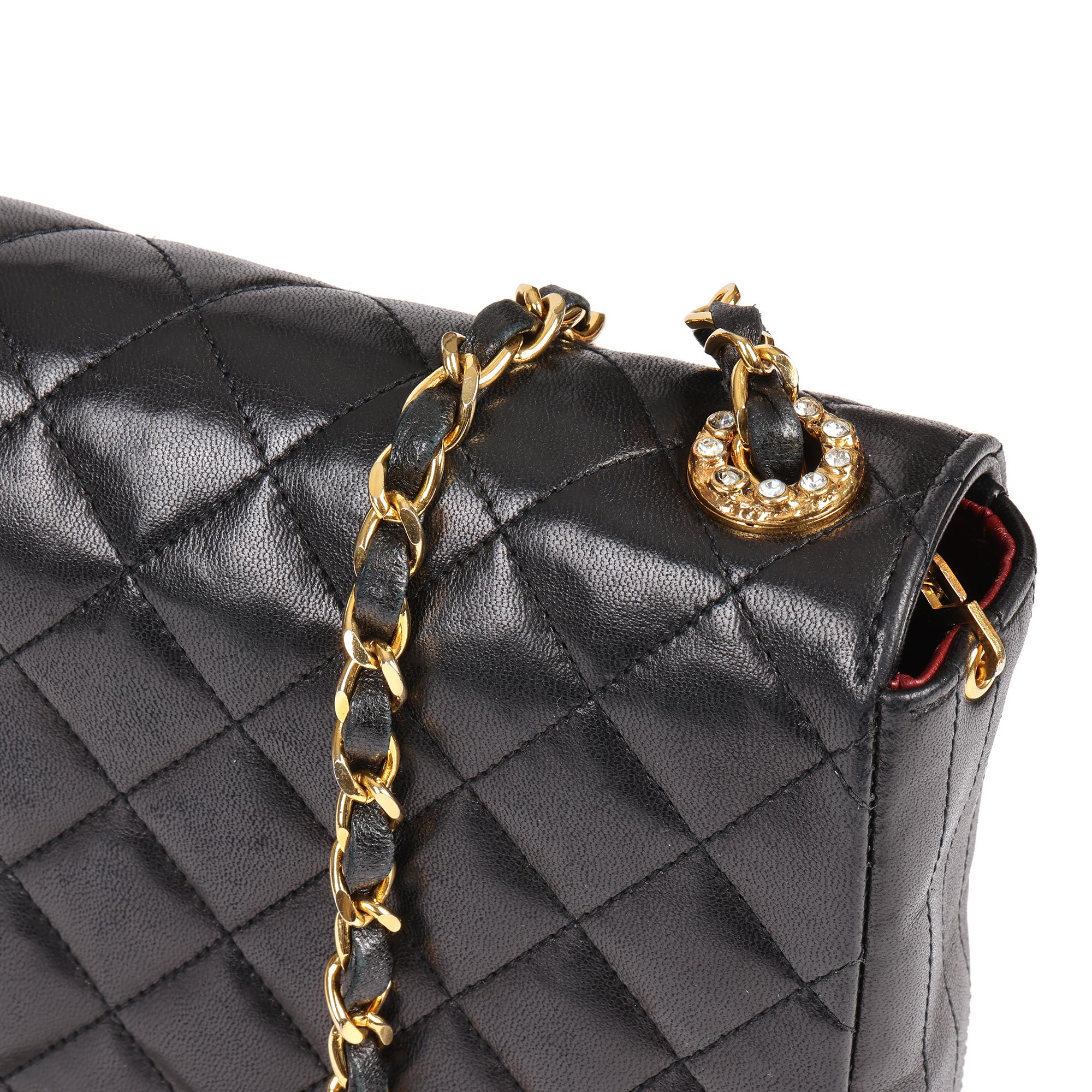 CHANEL Black Quilted Lambskin Vintage Crystal Embellished Mini Flap Bag For Sale 4