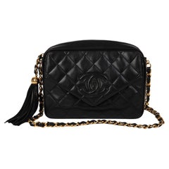 CHANEL Black Quilted Lambskin Vintage Fringe Camera Bag