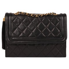 Chanel Black Quilted Lambskin Vintage Fringe Classic Single Flap Bag