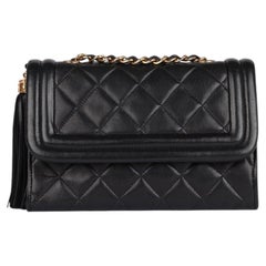 Chanel Black Quilted Lambskin Vintage Fringe Mini Timeless Single Flap Bag
