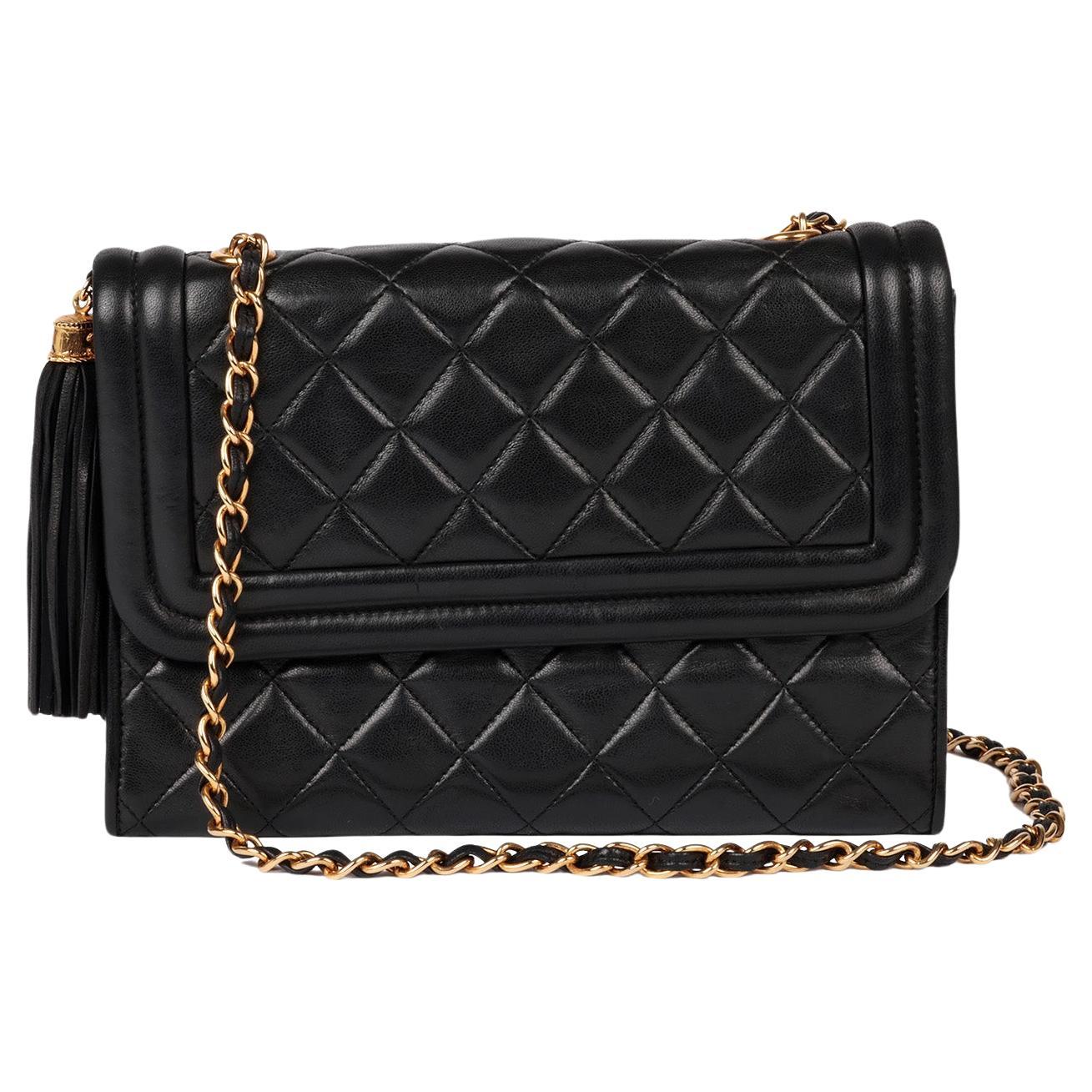 Chanel Black Quilted Lambskin Vintage Fringe Small Timeless Single Flap Bag For Sale