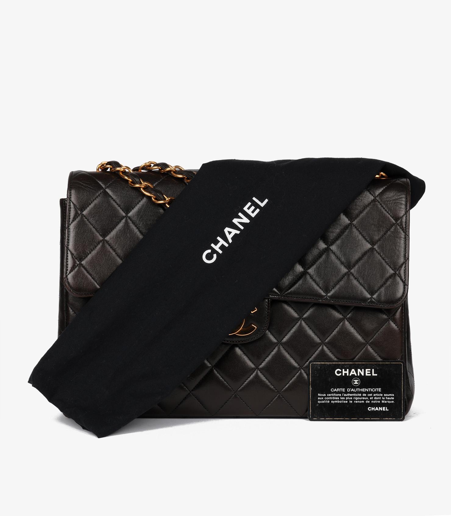 Chanel - Sac classique à rabat unique en cuir d'agneau matelassé - Vintage Jumbo - noir 8