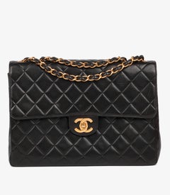 Chanel Black Quilted Lambskin Vintage Jumbo Classic Single Flap Bag