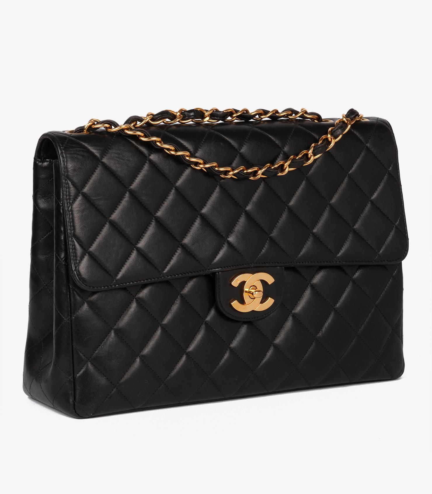 Chanel Black Quilted Lambskin Vintage Jumbo Classic Single Flap Bag In Excellent Condition In Bishop's Stortford, Hertfordshire