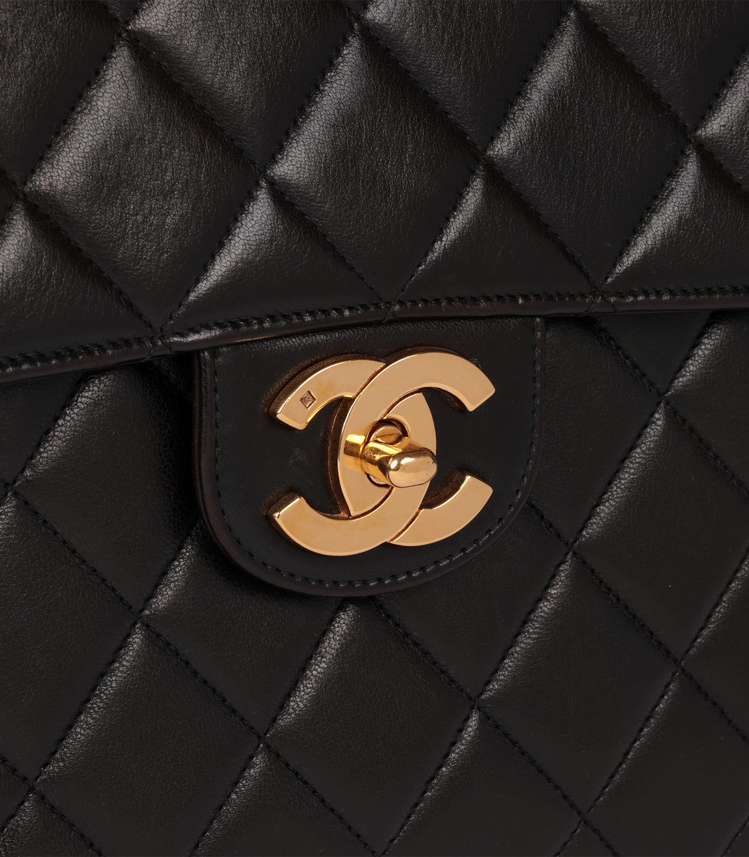 Chanel - Sac classique à rabat unique en cuir d'agneau matelassé - Vintage Jumbo - noir 3