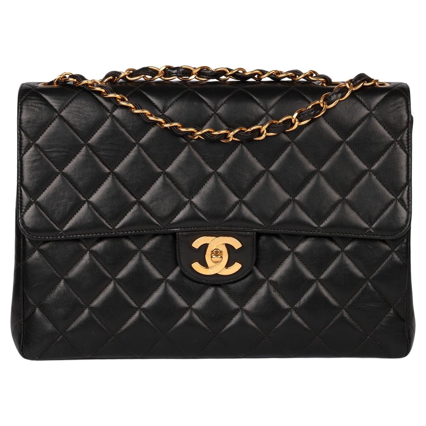 Chanel Black Quilted Lambskin Vintage Jumbo Classic Single Flap Bag