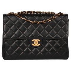 Chanel Black Quilted Lambskin Retro Jumbo Classic Single Flap Bag