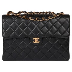 Chanel Black Quilted Lambskin Vintage Jumbo Classic Single Flap Bag