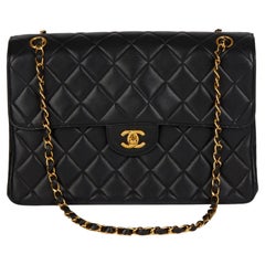CHANEL Black Quilted Lambskin Vintage Jumbo Double Sided Classic Flap Bag