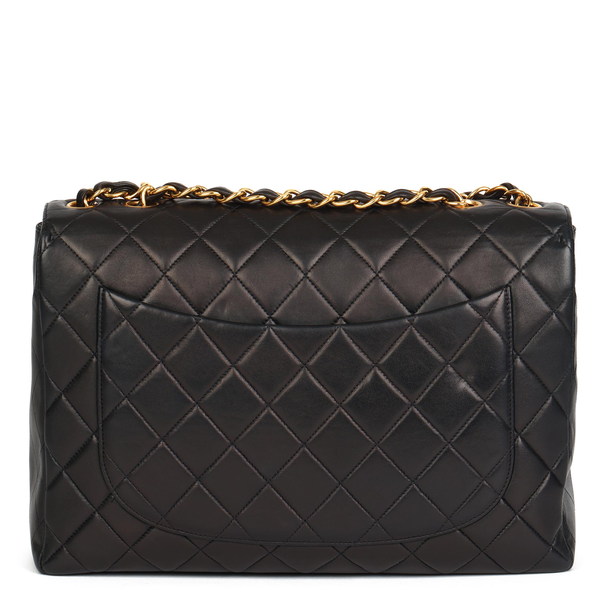 Chanel Black Quilted Lambskin Vintage Jumbo XL Classic Single Flap Bag 7