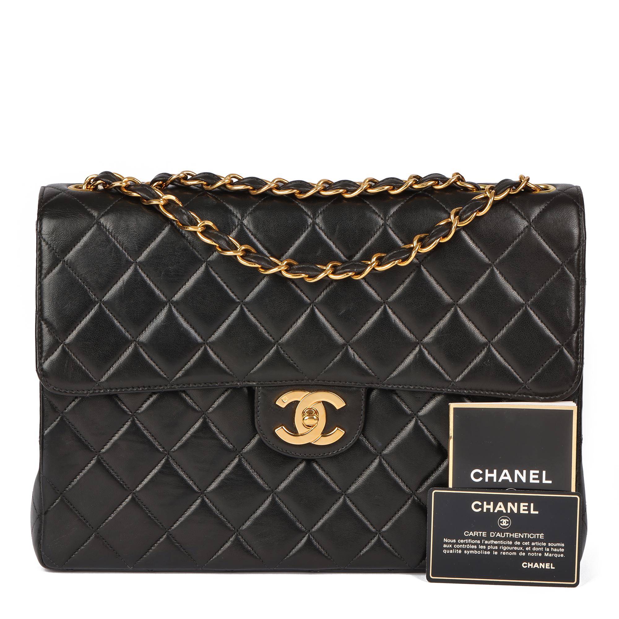 CHANEL Black Quilted Lambskin Vintage Jumbo XL Classic Single Flap Bag 5