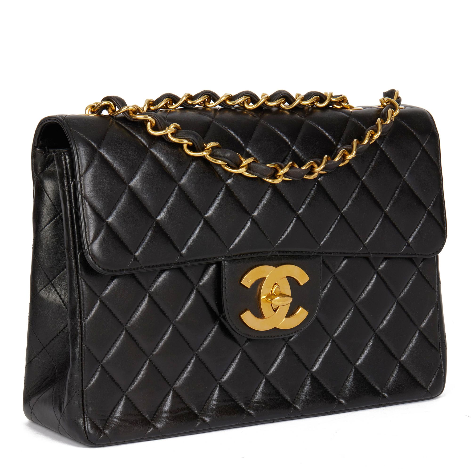 CHANEL
Black Quilted Lambskin Vintage Jumbo XL Classic Single Flap Bag

Xupes Reference: HB4645
Serial Number: 3781102
Age (Circa): 1994
Accompanied By: Authenticity Card, Care Booklet
Authenticity Details: Authenticity Card, Serial Sticker (Made in