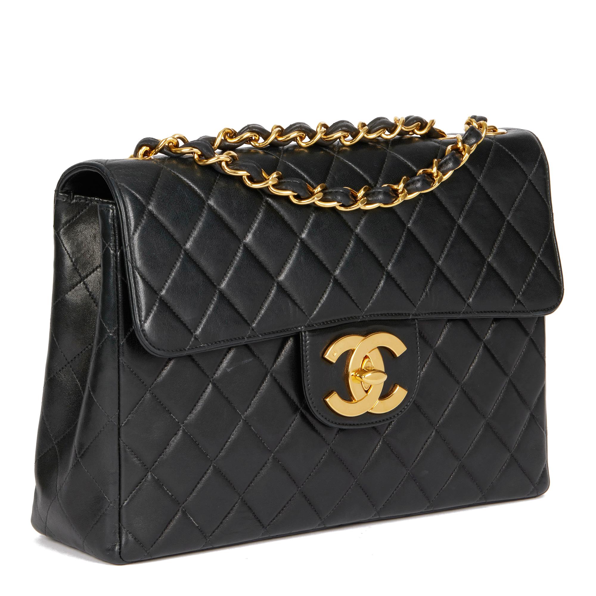 CHANEL
Black Quilted Lambskin Vintage Jumbo XL Classic Single Flap Bag

Xupes Reference: HB4692
Serial Number: 4380407
Age (Circa): 1996
Accompanied By: Chanel Dust Bag, Care Booklet, Authenticity Card
Authenticity Details: Authenticity Card, Serial
