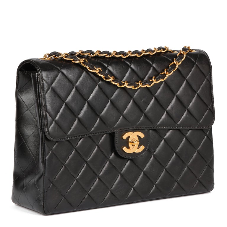 CHANEL Black Quilted Lambskin Vintage Jumbo XL Classic Single Flap