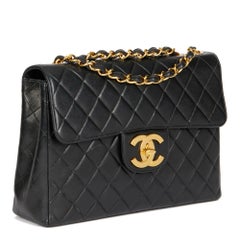 CHANEL Black Quilted Lambskin Vintage Jumbo XL Classic Single Flap Bag
