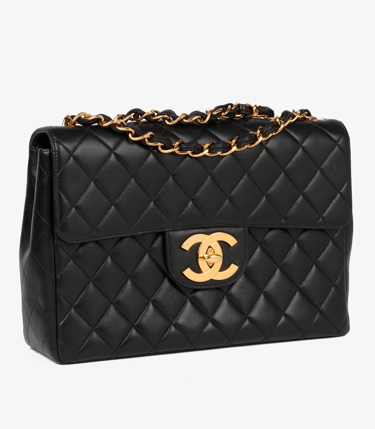 Brand: Chanel
Model: Jumbo XL Classic Single Flap Bag
Product Type: Crossbody, Shoulder
Serial Number: 48*****
Age: Circa 1996
Accompanied By: Care Booklet, Authenticity Card
Colour: Black
Hardware: Gold (24k Plated)
Material(s): Lambskin