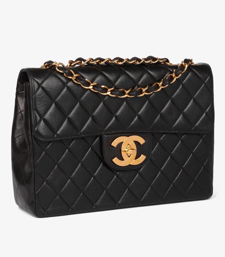 Chanel Black Quilted Lambskin Vintage Jumbo XL Classic Single Flap Bag For  Sale at 1stDibs