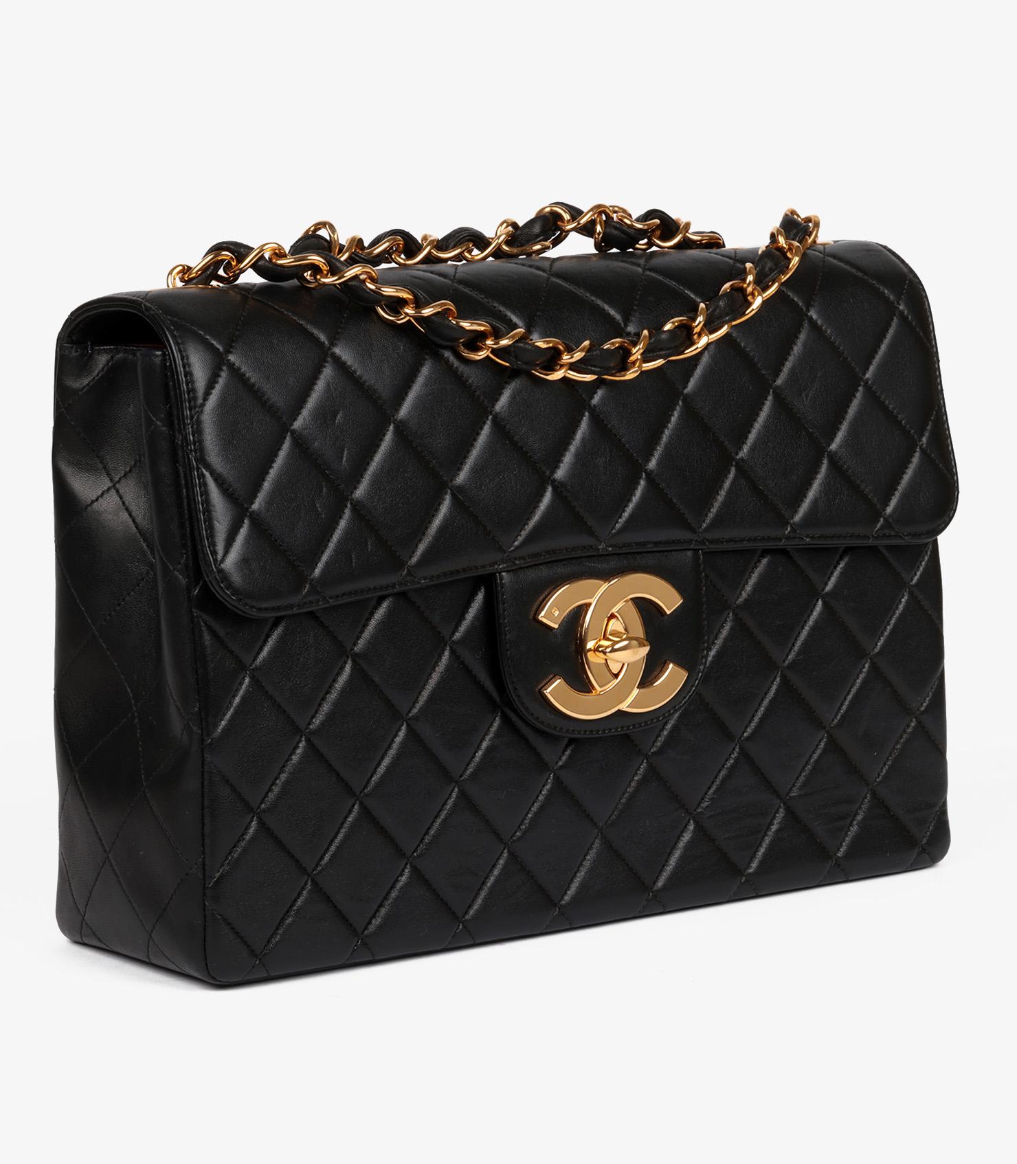 Chanel Black Quilted Lambskin Vintage Jumbo XL Classic Single Flap Bag Negro en venta