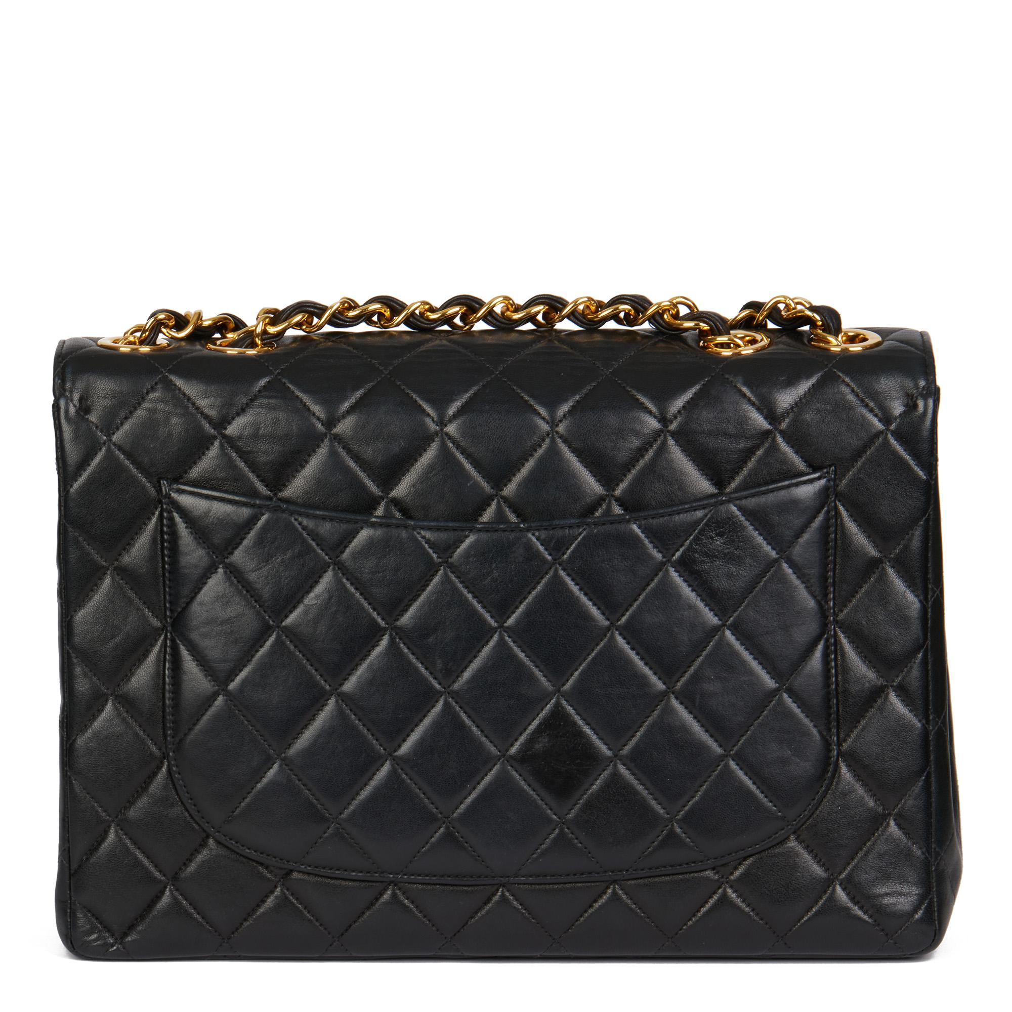 CHANEL Black Quilted Lambskin Vintage Jumbo XL Classic Single Flap Bag 1