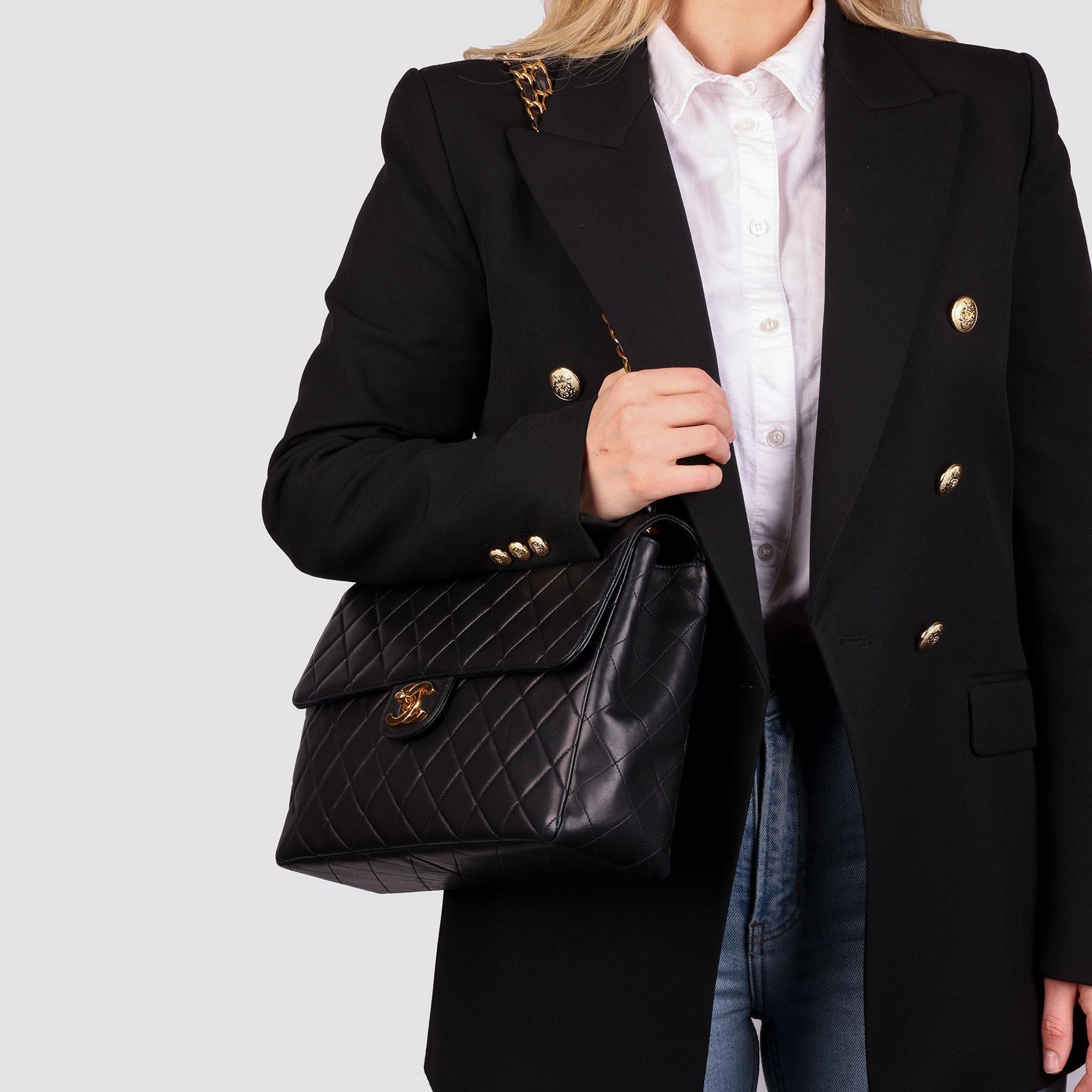 Chanel Black Quilted Lambskin Vintage Jumbo XL Classic Single Flap Bag 3