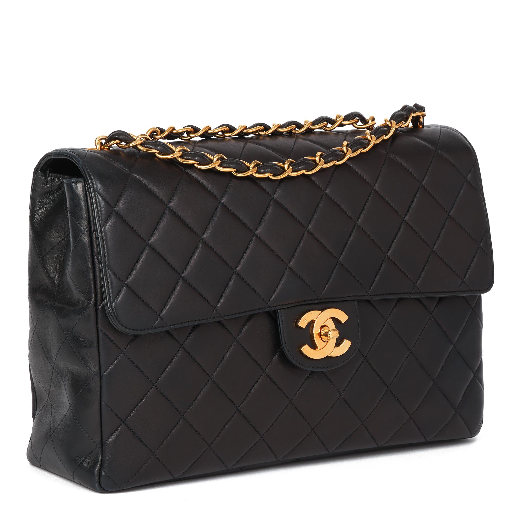 Chanel Black Quilted Lambskin Vintage Jumbo XL Classic Single Flap Bag 4