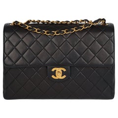 Chanel Black Quilted Lambskin Vintage Jumbo XL Classic Single Flap Bag