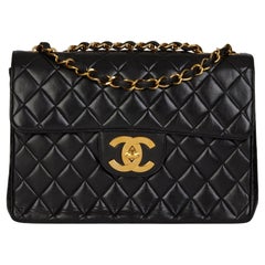 CHANEL Black Quilted Lambskin Vintage Jumbo XL Classic Single Flap Bag