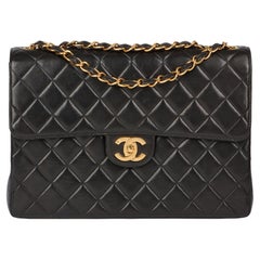 CHANEL Black Quilted Lambskin Vintage Jumbo XL Classic Single Flap Bag