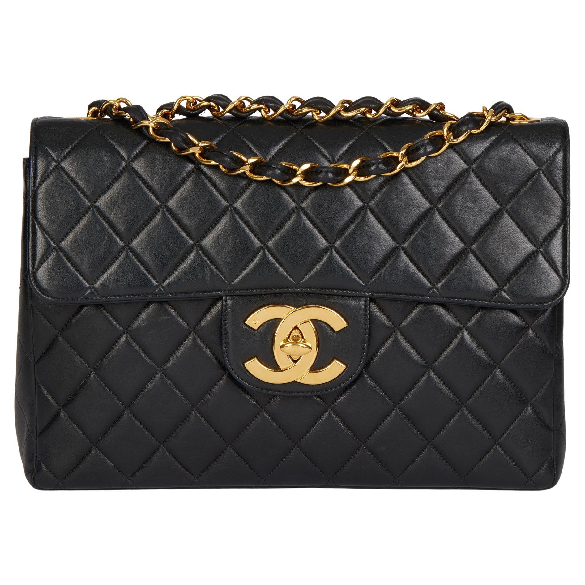 CHANEL Black Quilted Lambskin Vintage Jumbo XL Classic Single Flap Bag at  1stDibs