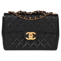 Chanel Black Quilted Lambskin Vintage Jumbo XL Classic Single Flap Bag