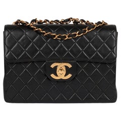 Chanel Black Quilted Lambskin Retro Jumbo XL Classic Single Flap Bag