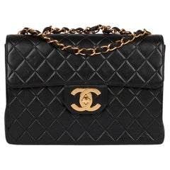 Chanel Black Quilted Lambskin Vintage Jumbo XL Classic Single Flap Bag