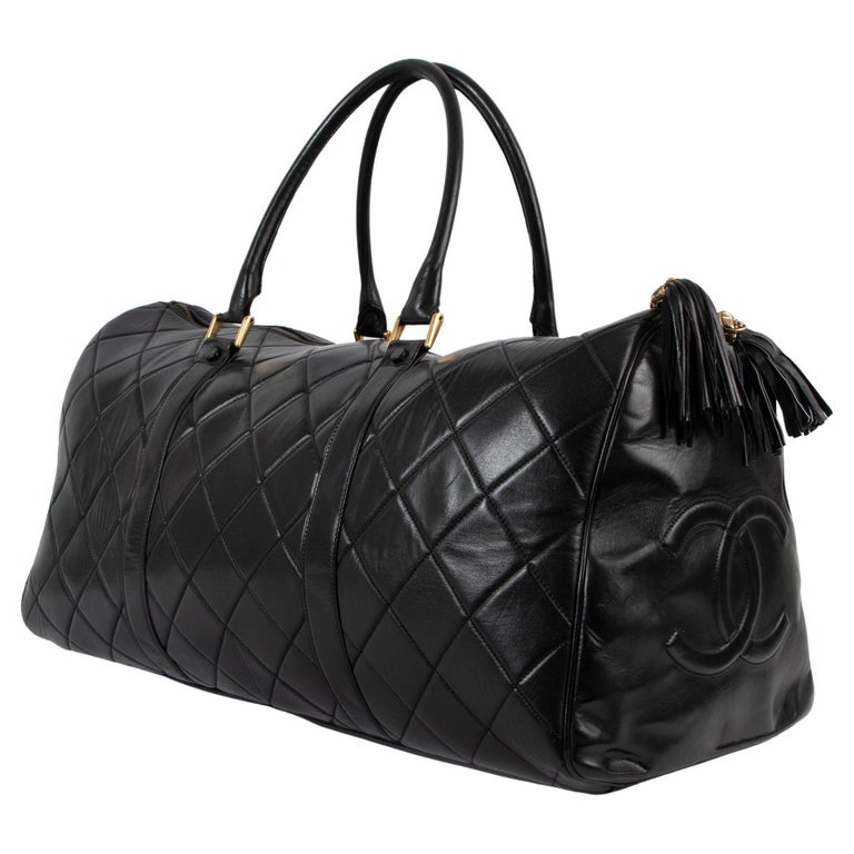 Chanel Black Quilted Lambskin Vintage Large Boston Travel Bag at