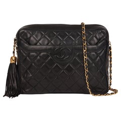 Chanel Black Quilted Lambskin Vintage Large Fringe Timeless Camera Bag