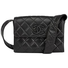 Chanel Black Quilted Lambskin Vintage Leather Logo Shoulder Flap Bag