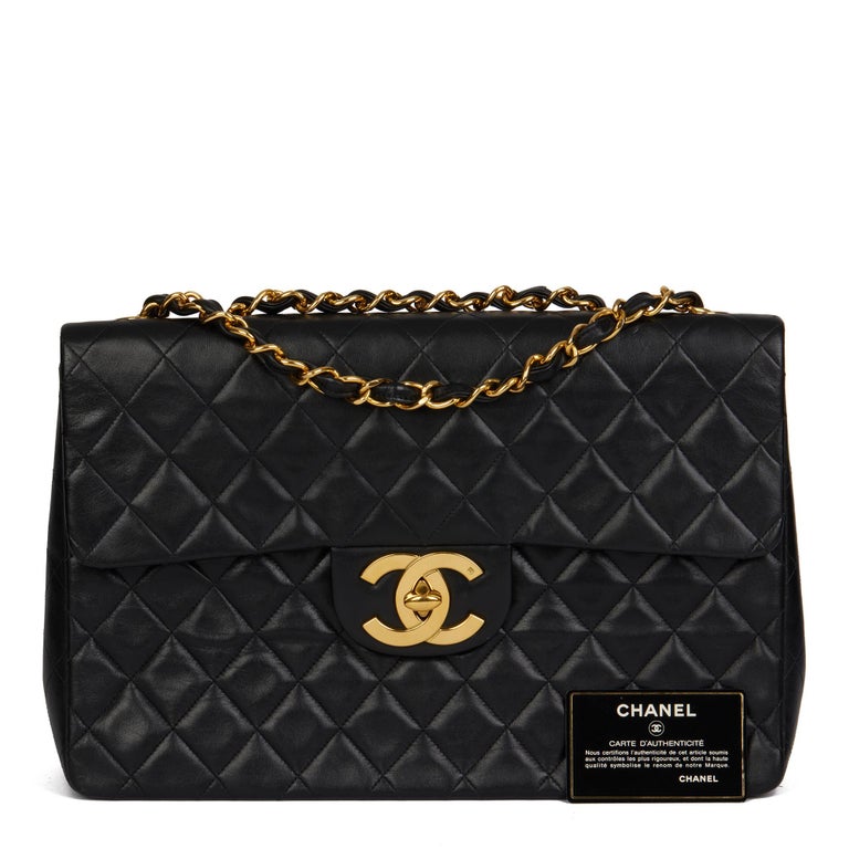 CHANEL Black Quilted Lambskin Vintage Maxi Jumbo XL Classic Single