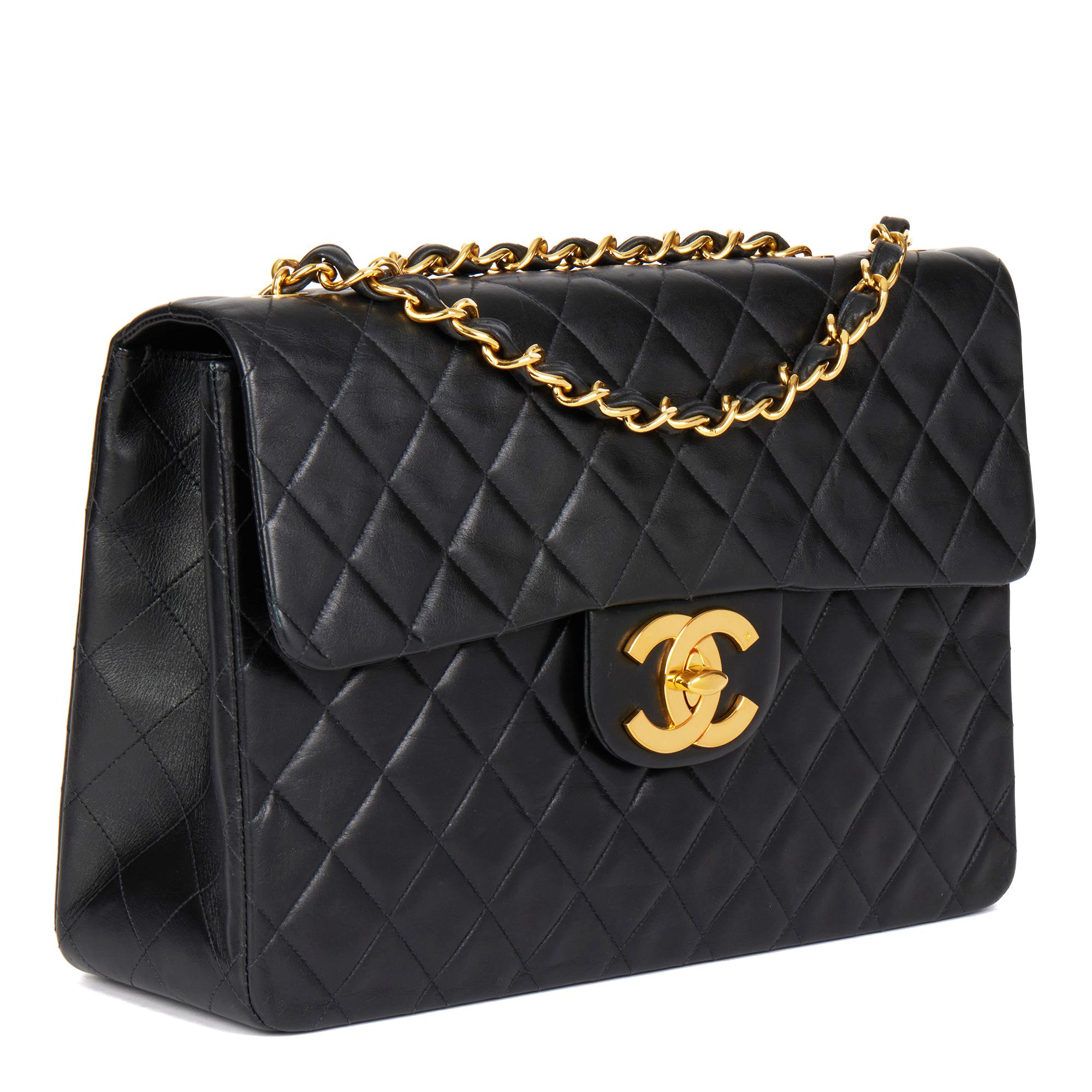 CHANEL
Black Quilted Lambskin Vintage Maxi Jumbo XL Classic Single Flap Bag

Xupes Reference: HB4691
Serial Number: 2626756
Age (Circa): 1992
Accompanied By: Chanel Dust Bag, Authenticity Card
Authenticity Details: Authenticity Card, Serial Sticker