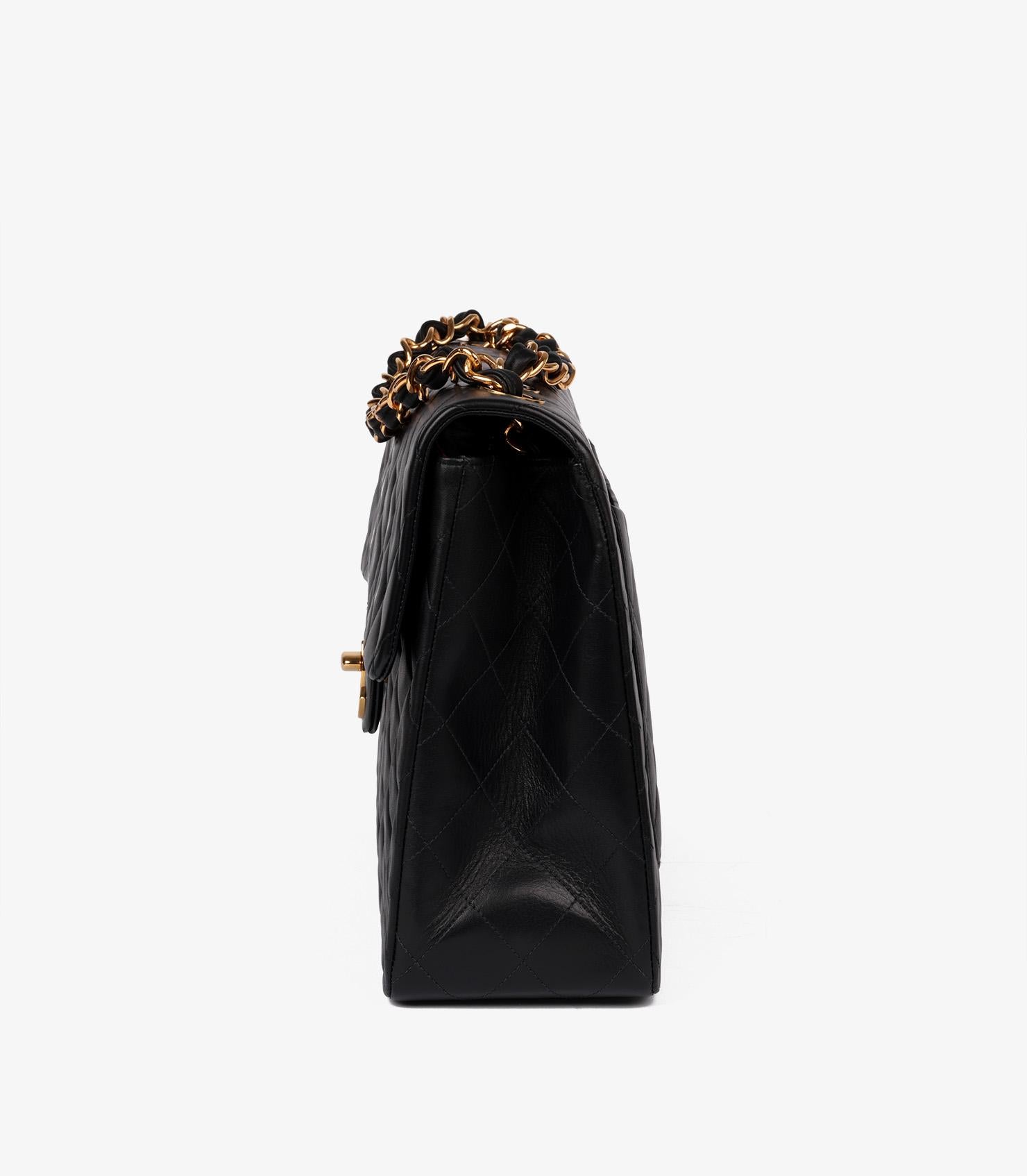 Women's or Men's Chanel Black Quilted Lambskin Vintage Maxi Jumbo XL Classic Single Flap Bag