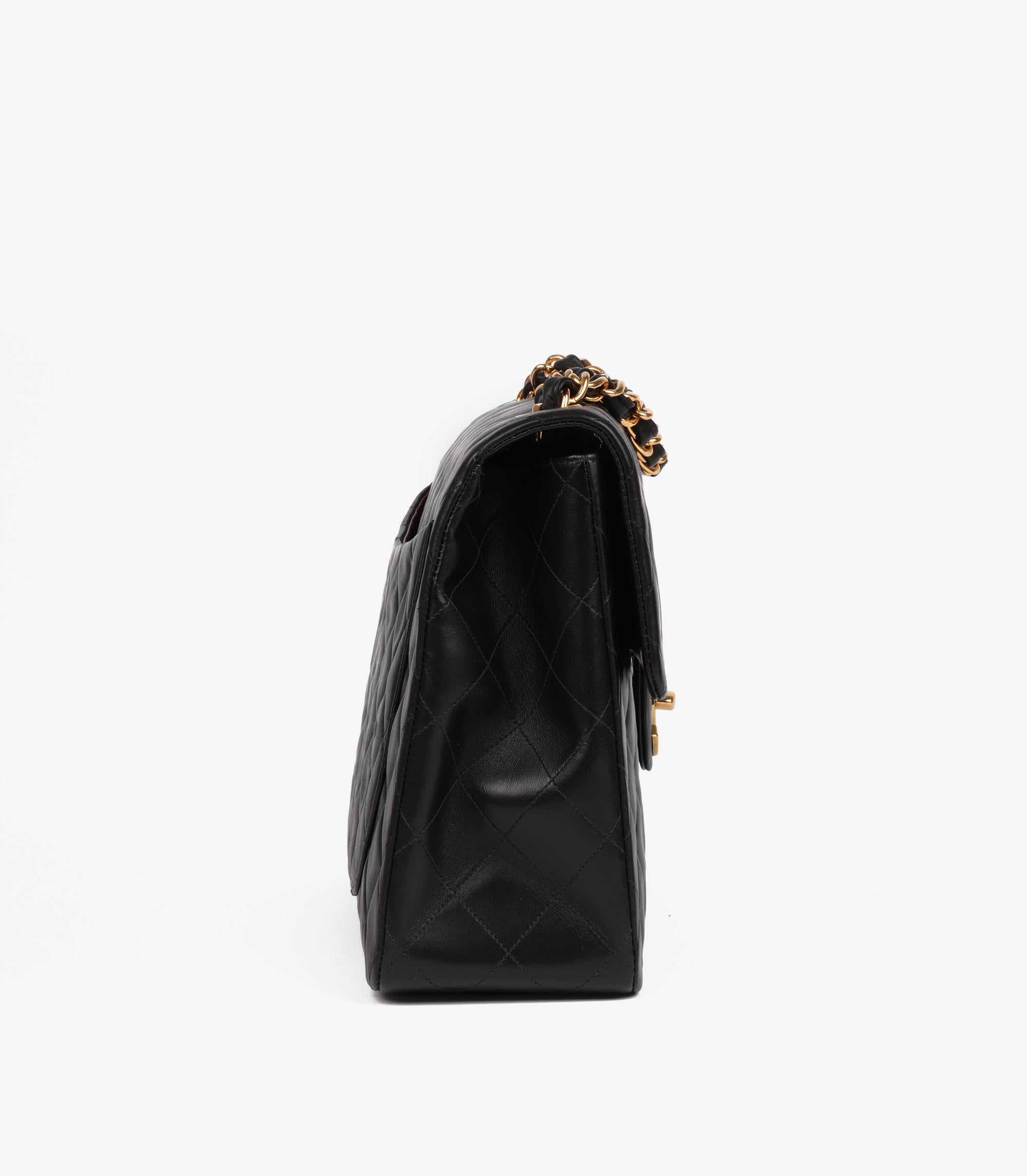 Women's or Men's Chanel Black Quilted Lambskin Vintage Maxi Jumbo XL Classic Single Flap Bag For Sale