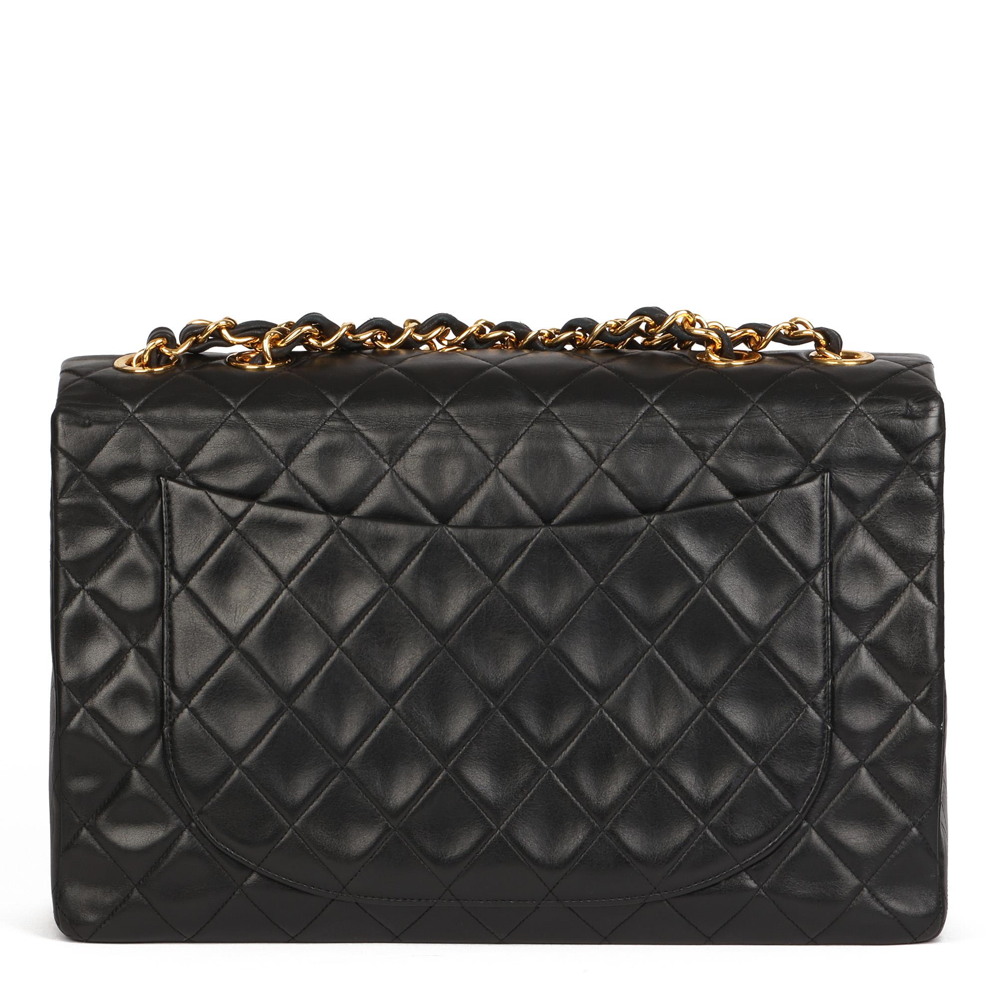 Women's Chanel Black Quilted Lambskin Vintage Maxi Jumbo XL Classic Single Flap Bag