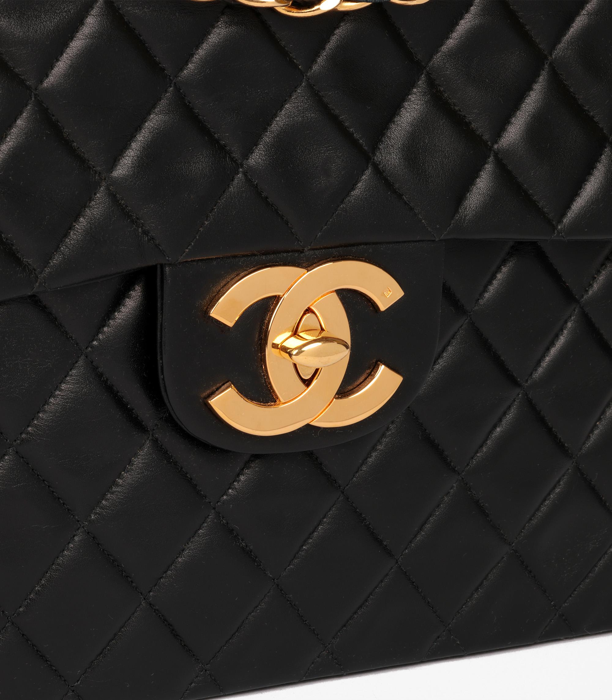 Chanel Black Quilted Lambskin Vintage Maxi Jumbo XL Classic Single Flap Bag For Sale 3