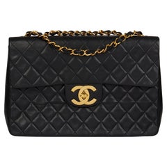 CHANEL Black Quilted  Lambskin Vintage Maxi Jumbo XL Classic Single Flap Bag